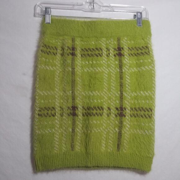 Arizona Green Plaid Mini Fuzzy Skirt Party Size Small - Picture 3 of 5